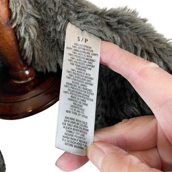 Aeropostale Y2K Utility Jacket Womens S Faux Fur Lined Hood Military Bomber Gray - Picture 13 of 13